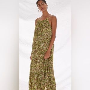 By Anthropologie Flounced Maxi Lounge Dress Citron